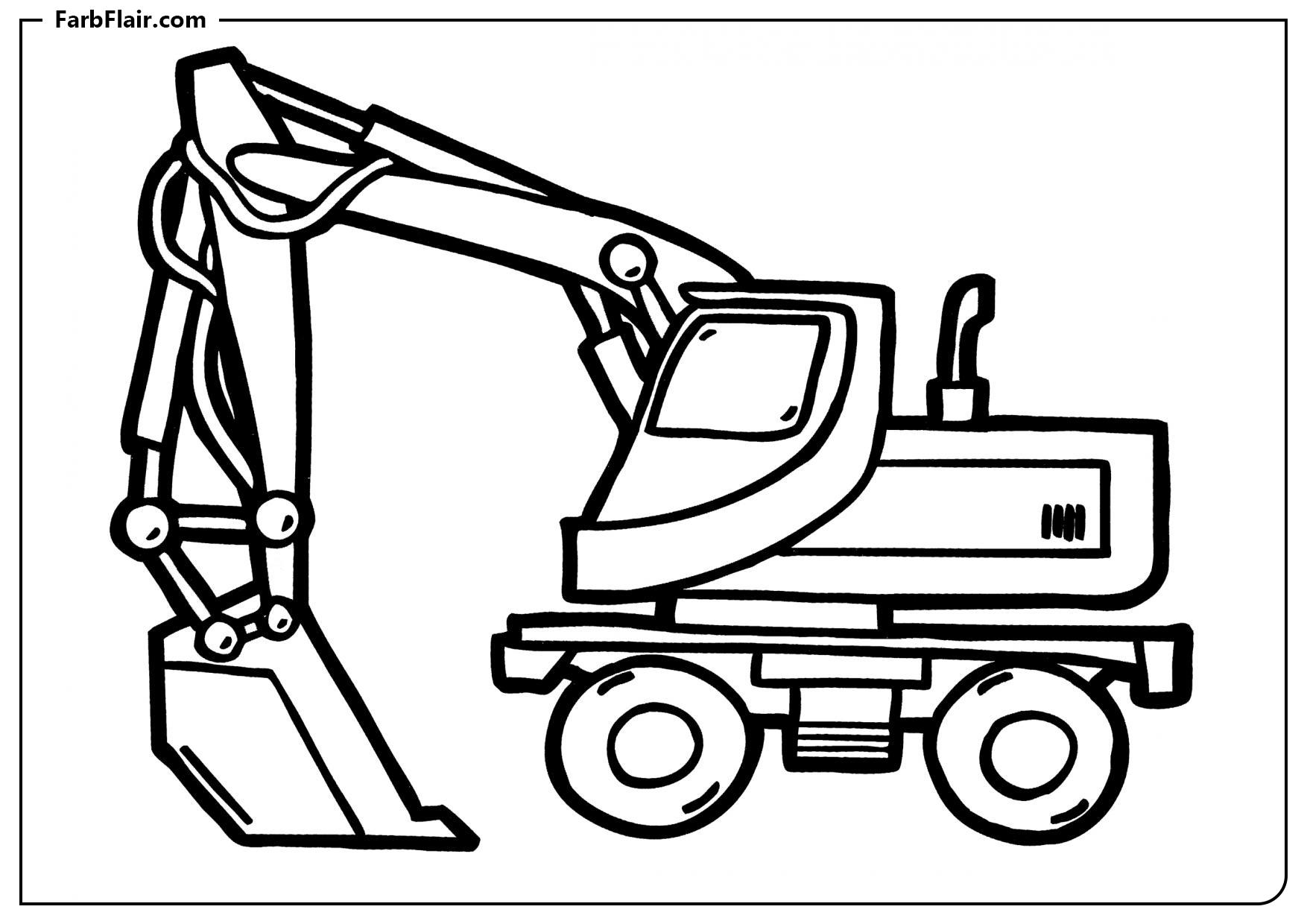 Ausmalbild Bagger mit Schaufel Kostenloses