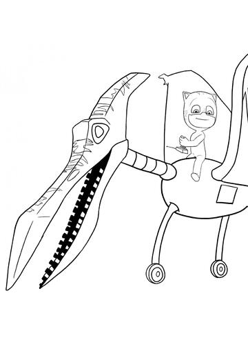 Ausmalbild Catboy reitet auf einem Pterodactyl