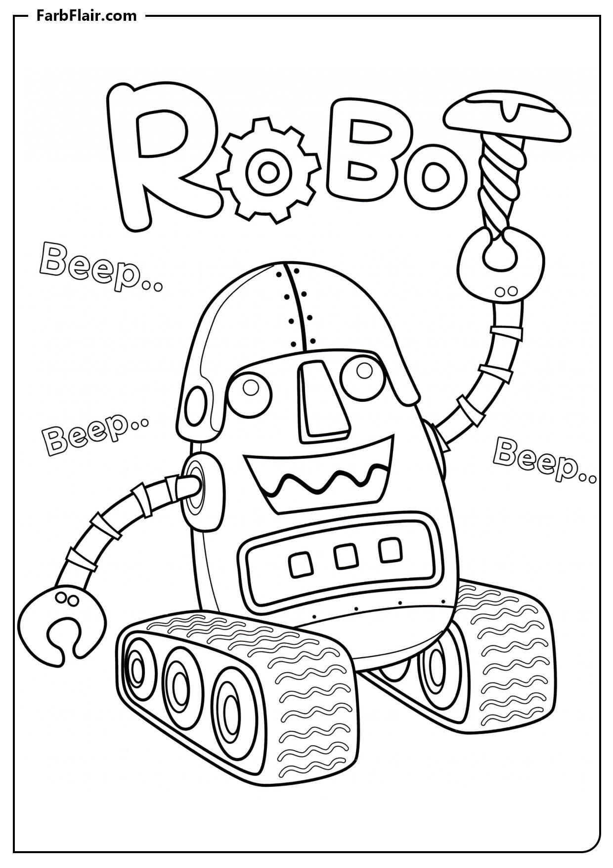 Ausmalbild Der Roboter hält eine Schraube Kostenloses