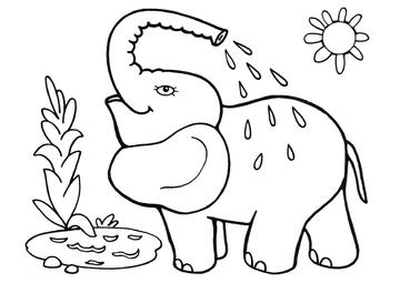 Ausmalbild Elefantenbaby wäscht sich