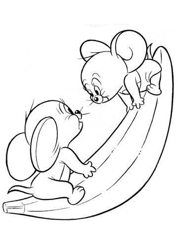 Ausmalbild Jerry und Taffy auf einer Banane