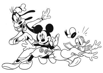 Ausmalbild Mickey, Donald und Goofy