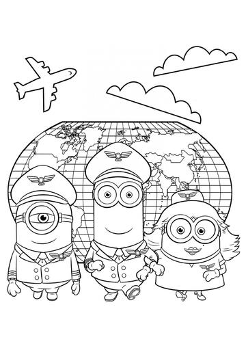 Ausmalbild Minions-Piloten