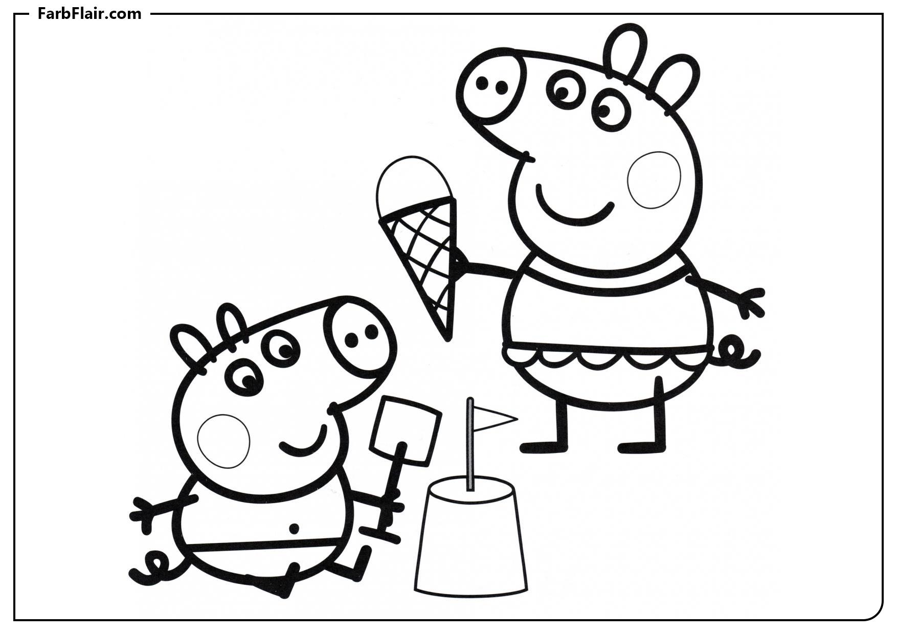 Ausmalbild Peppa Pig und George Kostenloses