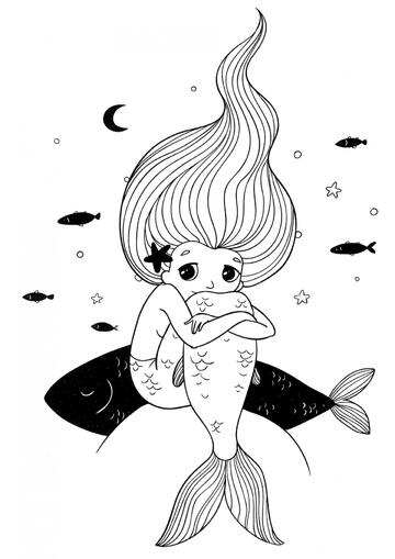 Ausmalbild Träumerische Meerjungfrau