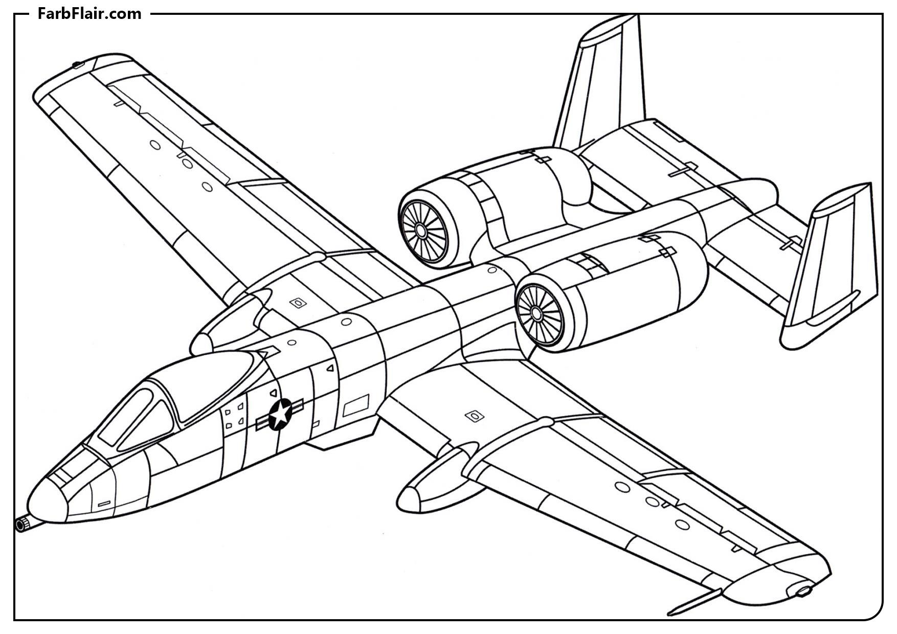 Ausmalbild A-10A Sturzkampfflugzeug Kostenloses