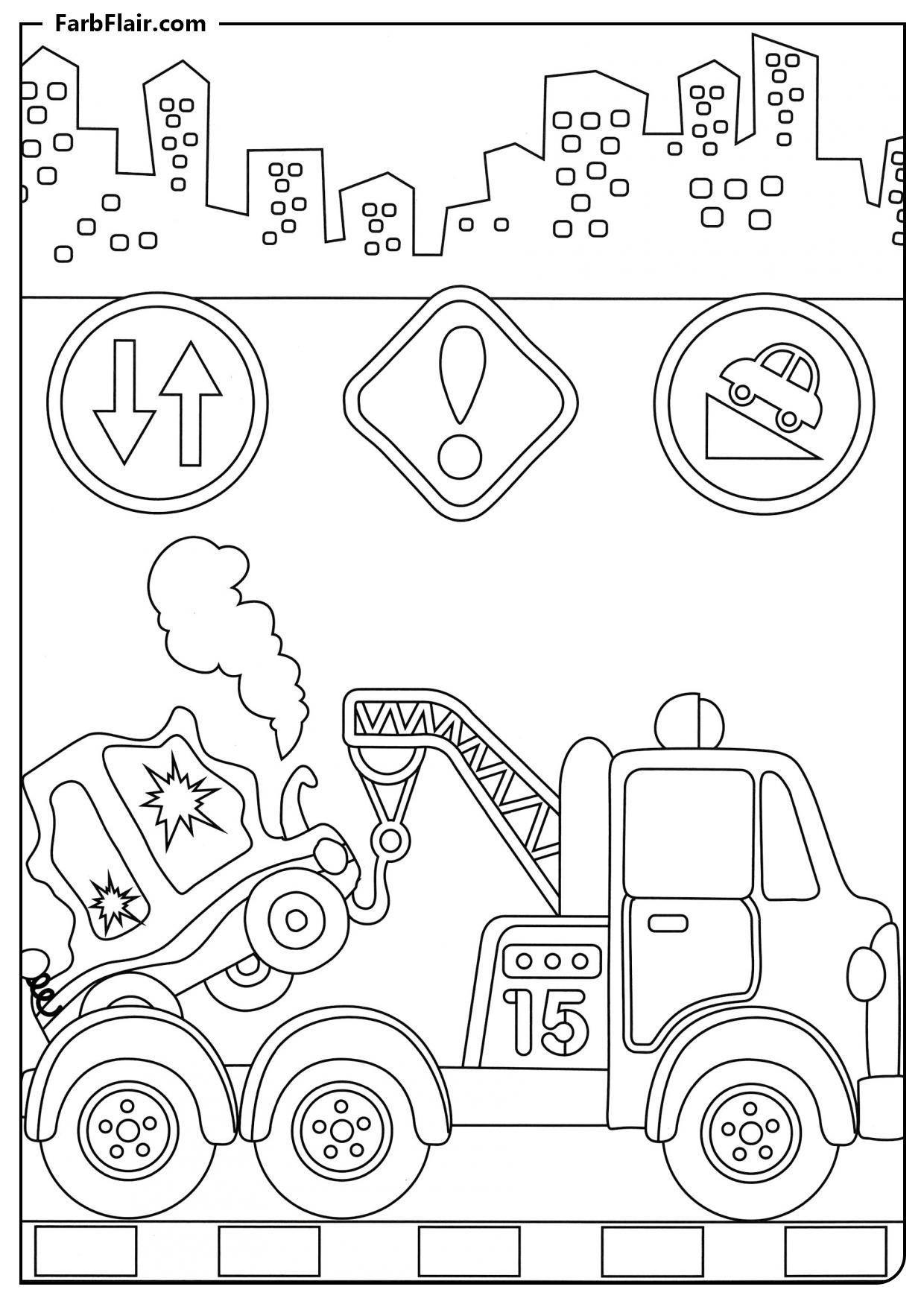 Ausmalbild Abschleppwagen holt das Auto ab Kostenloses