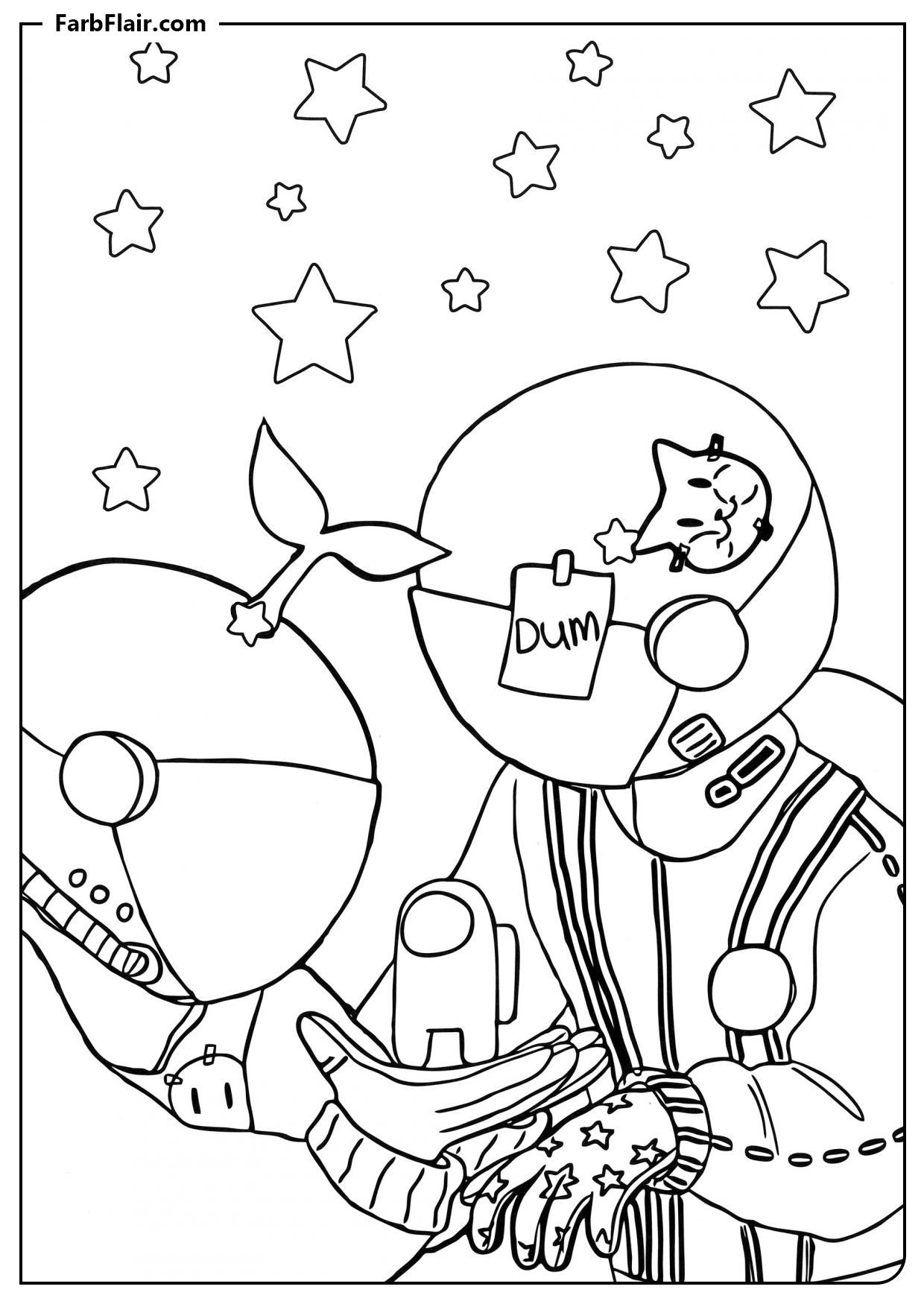 Ausmalbild Among Us im Weltraum Kostenloses