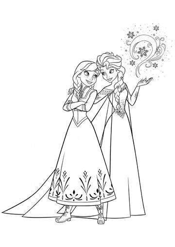 Ausmalbild Anna und Elsa