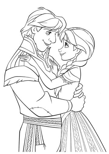 Ausmalbild Anna und Kristoff umarmen sich