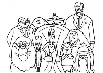 Ausmalbild Familienporträt Addams