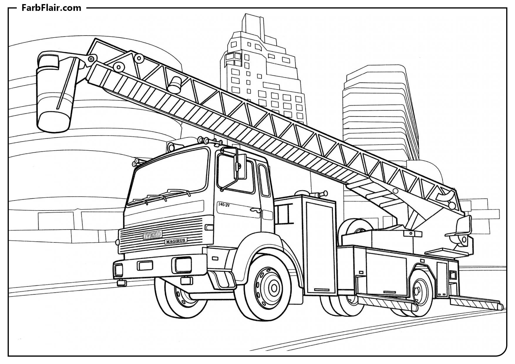 Ausmalbild Feuerwehrauto Magirus Frankreich Kostenloses