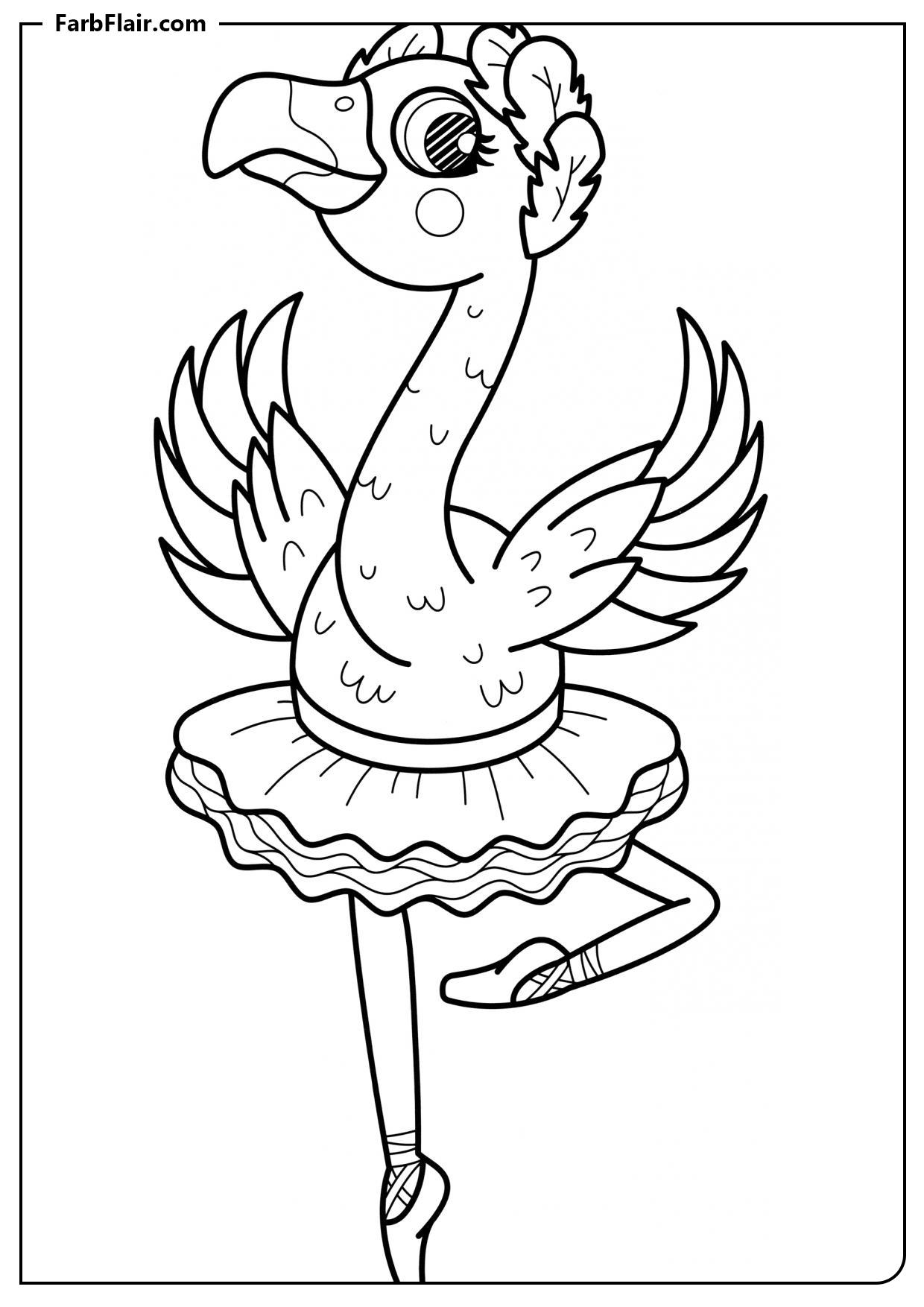 Ausmalbild Flamingo-Ballerina Kostenloses