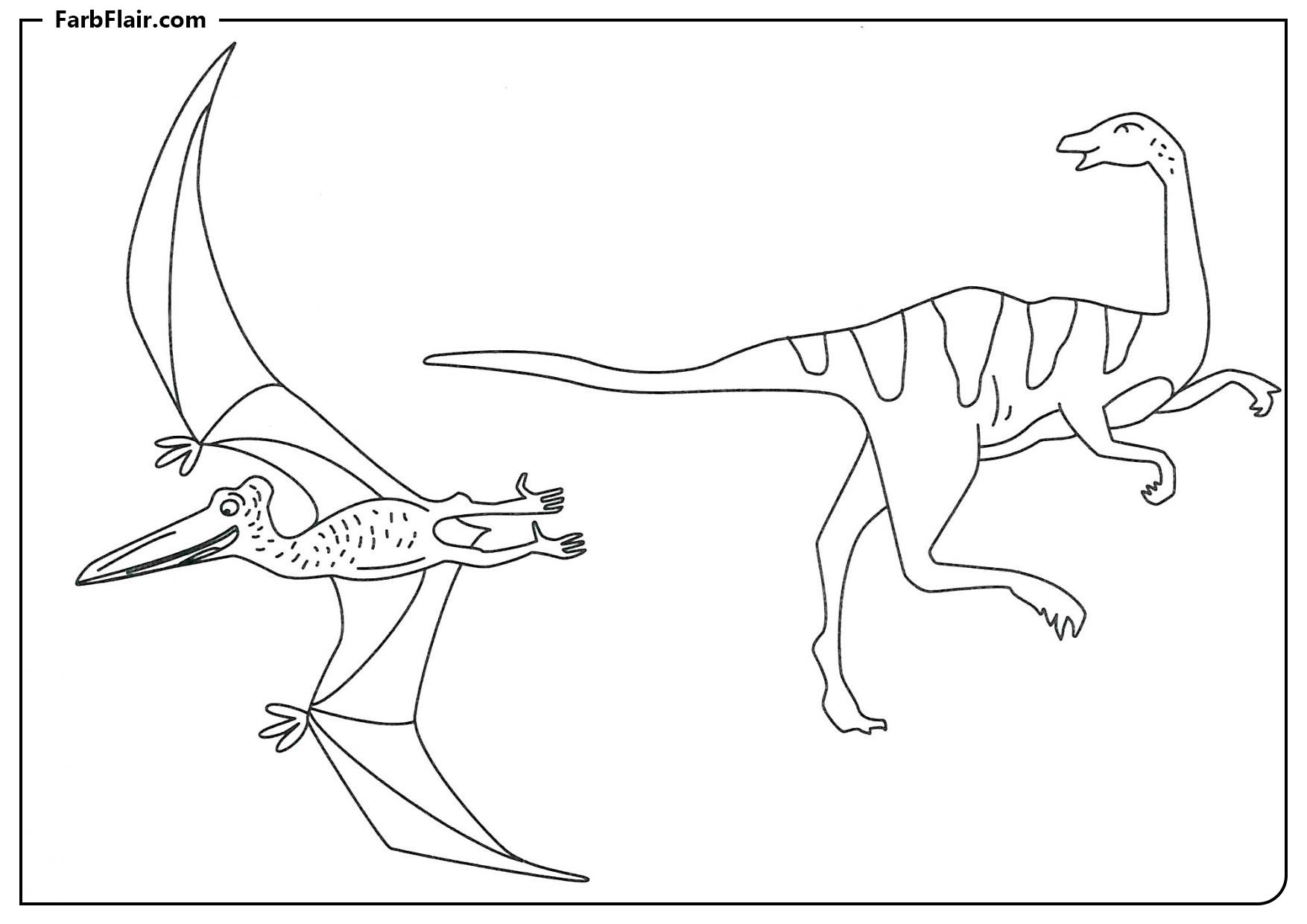 Ausmalbild Gallimimus und Pterodactyl Kostenloses