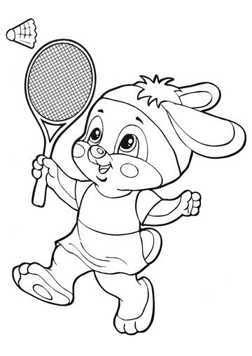 Ausmalbild Hase spielt Badminton