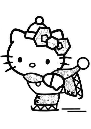 Ausmalbild Hello Kitty auf Schlittschuhen