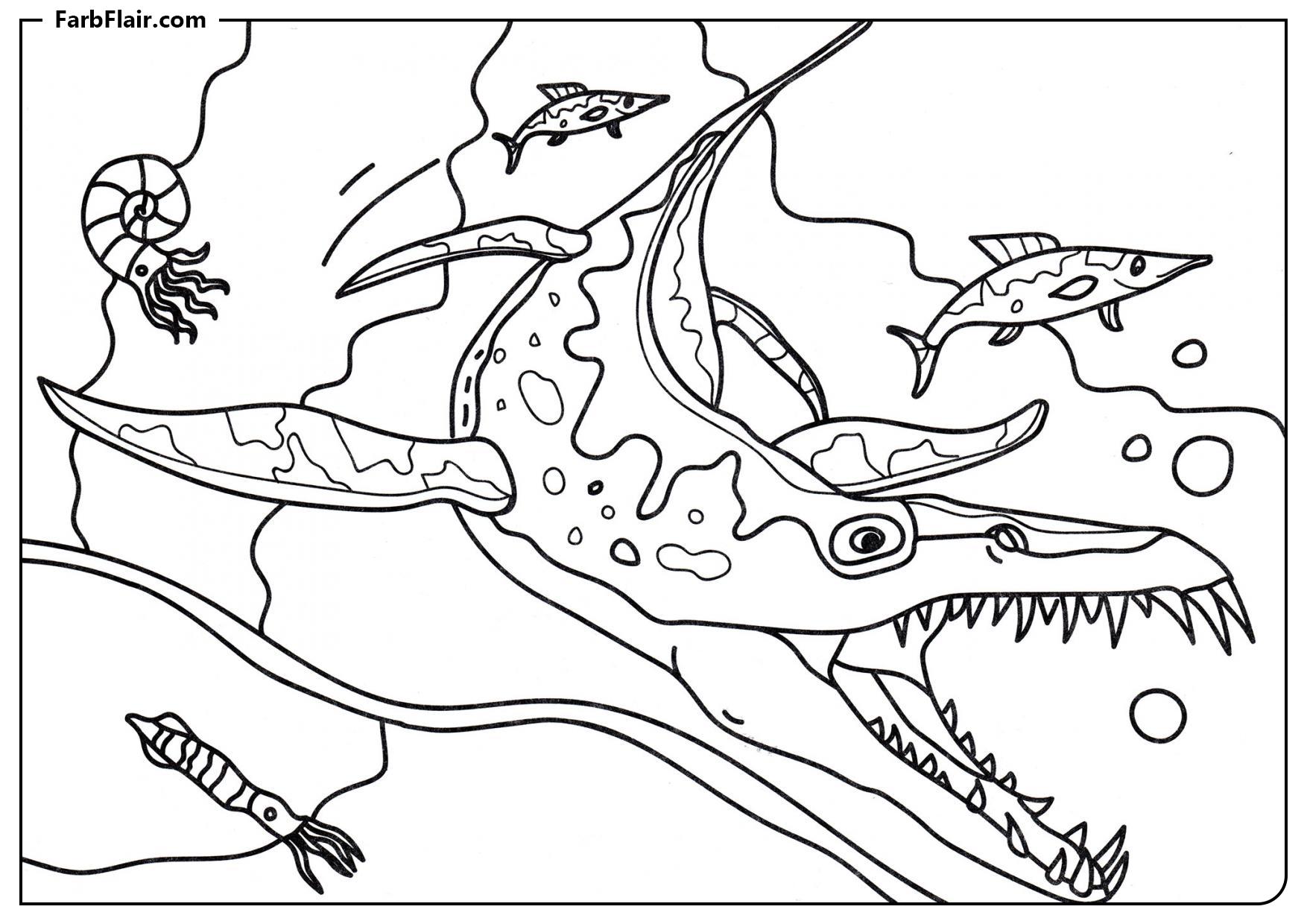 Ausmalbild Liopleurodon im Wasser Kostenloses