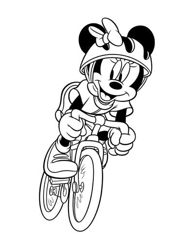 Ausmalbild Minnie fährt mit dem Fahrrad