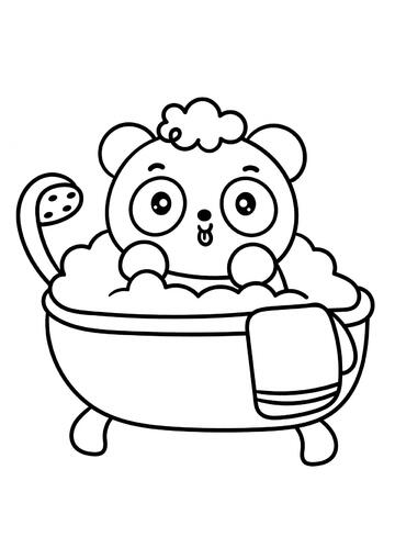 Ausmalbild Panda nimmt ein Bad