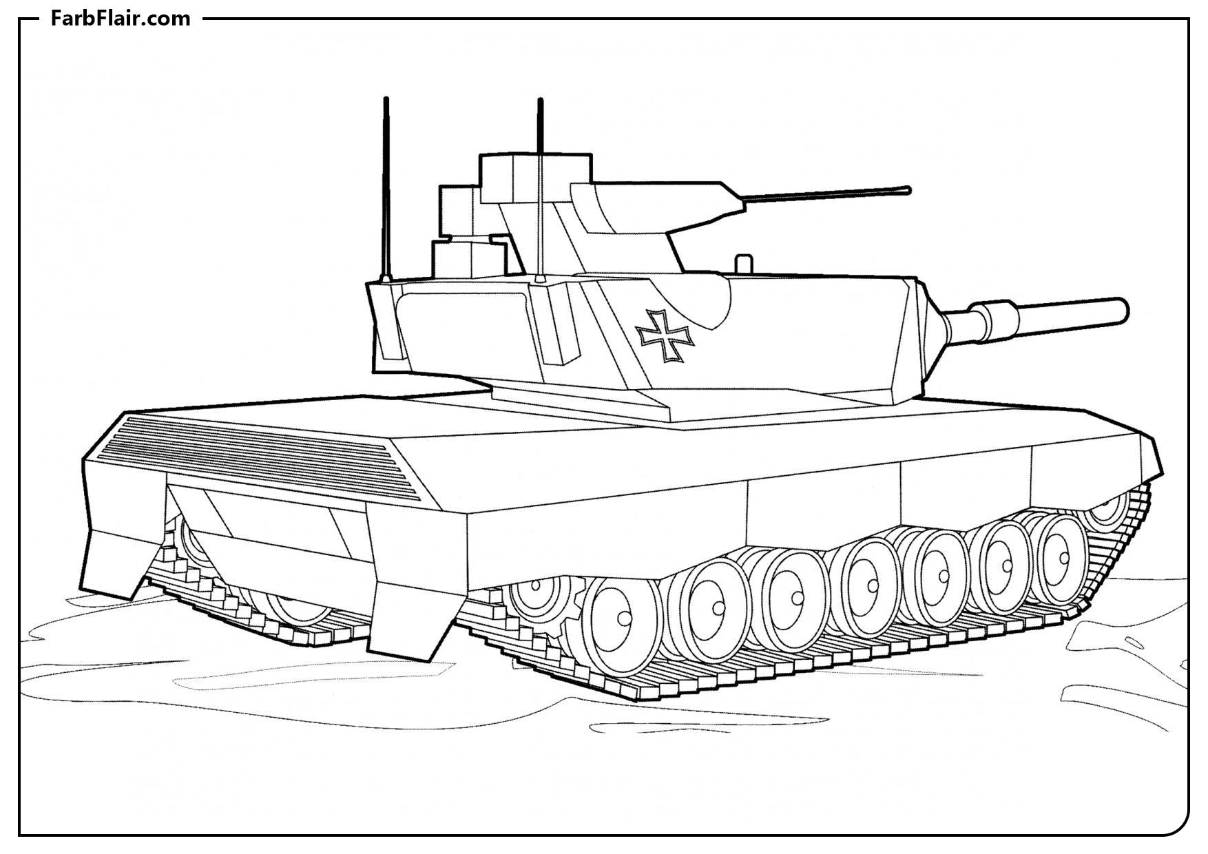 Ausmalbild Panzer "Leopard 2" (Deutschland) Kostenloses