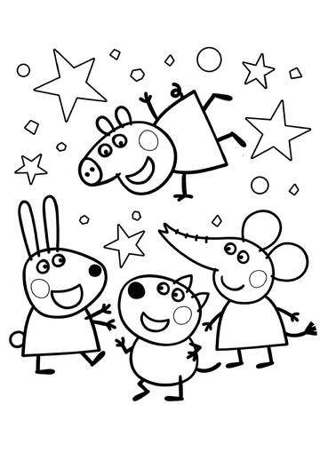 Ausmalbild Peppa Pig mit Freunden