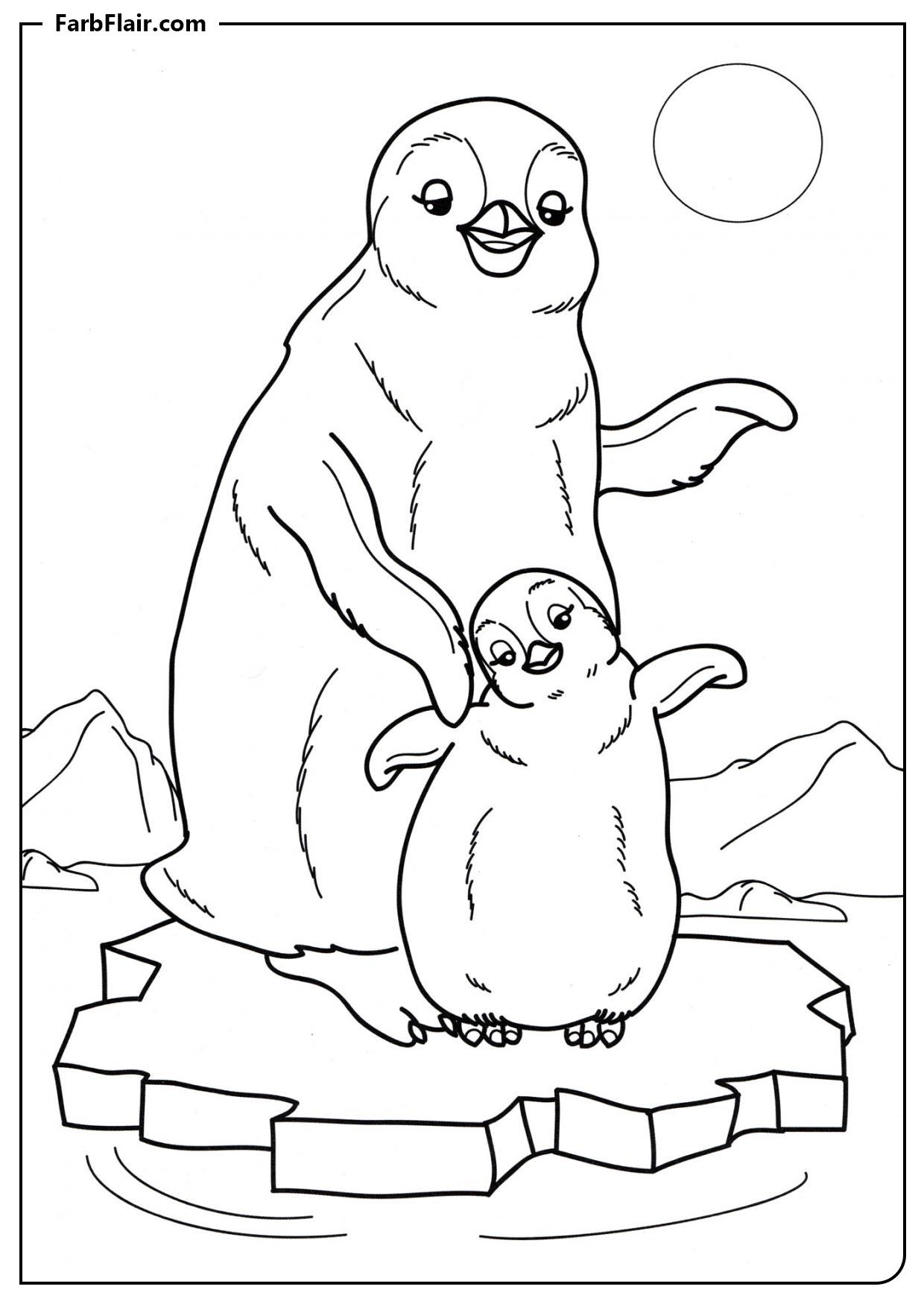 Ausmalbild Pinguinbaby und seine Mama Kostenloses