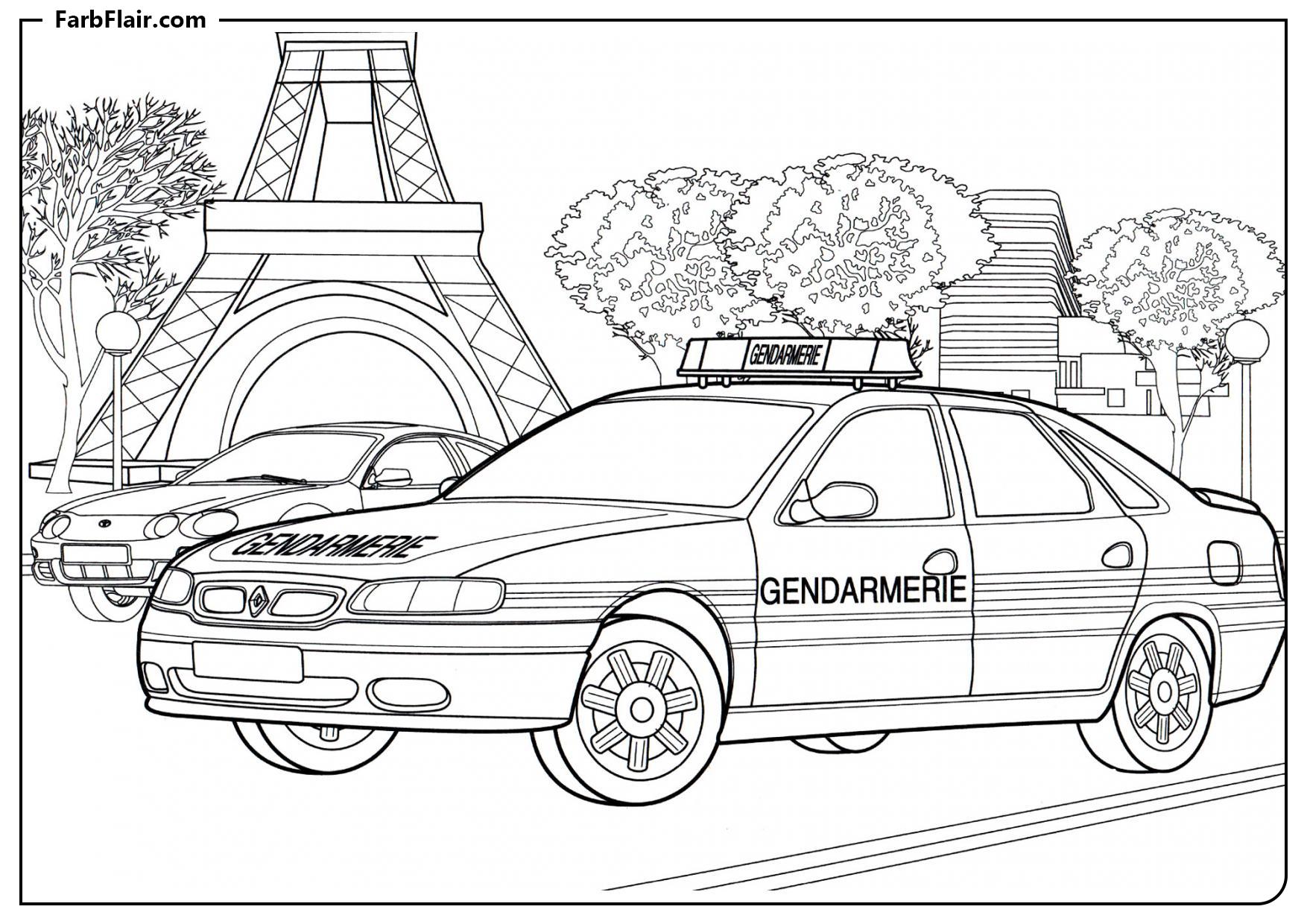 Ausmalbild Polizeiauto Frankreich Kostenloses