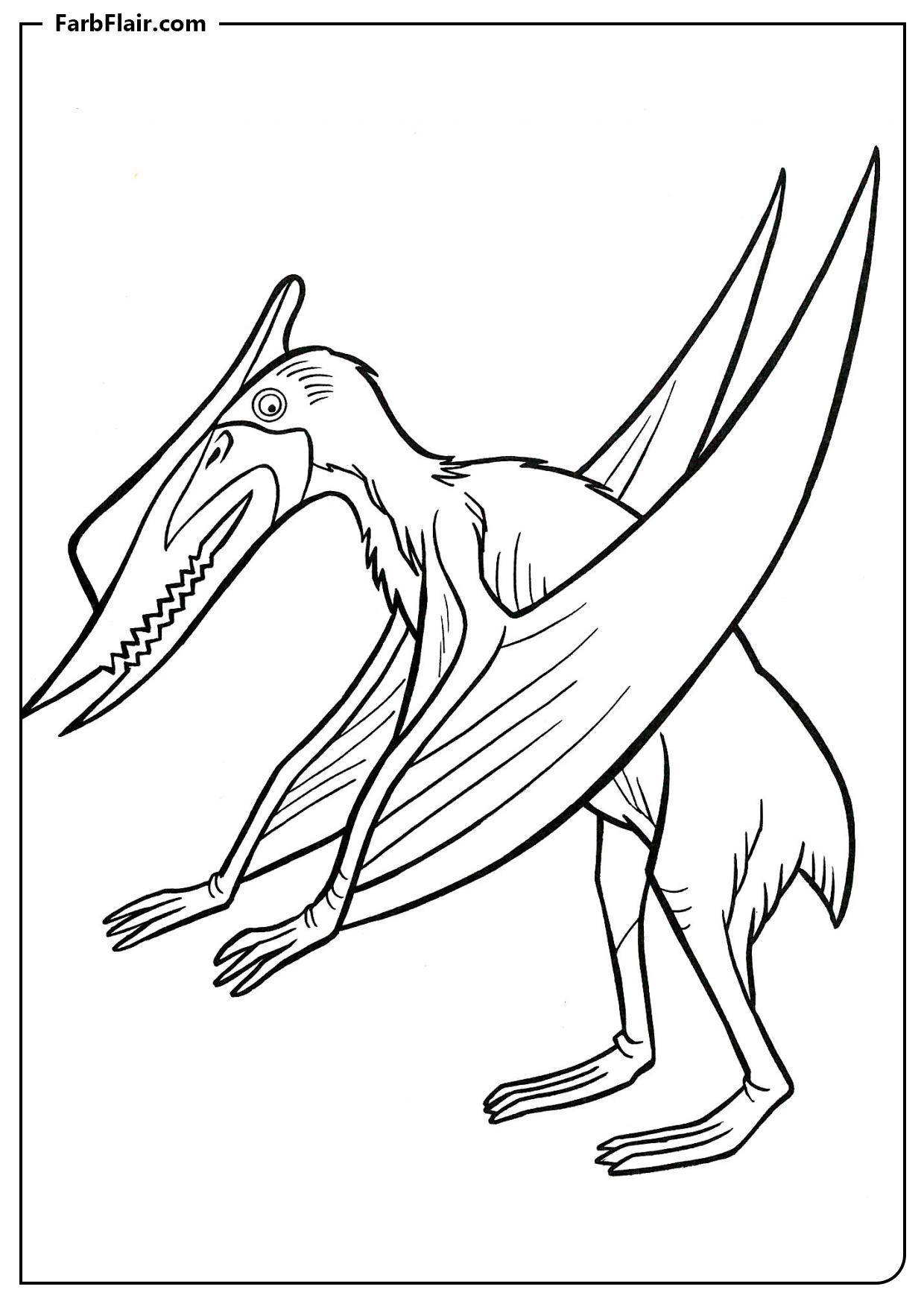 Ausmalbild Pterodaktylus steht auf seinen Beinen Kostenloses