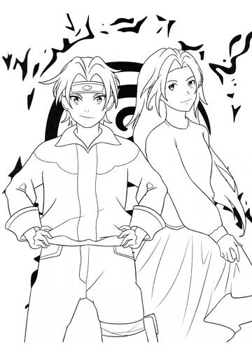 Ausmalbild Sakura und Sasuke