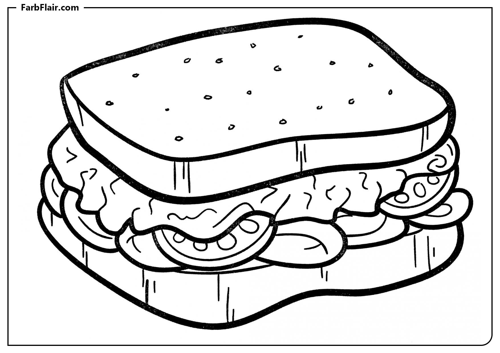 Ausmalbild Sandwich mit Tomaten Kostenloses