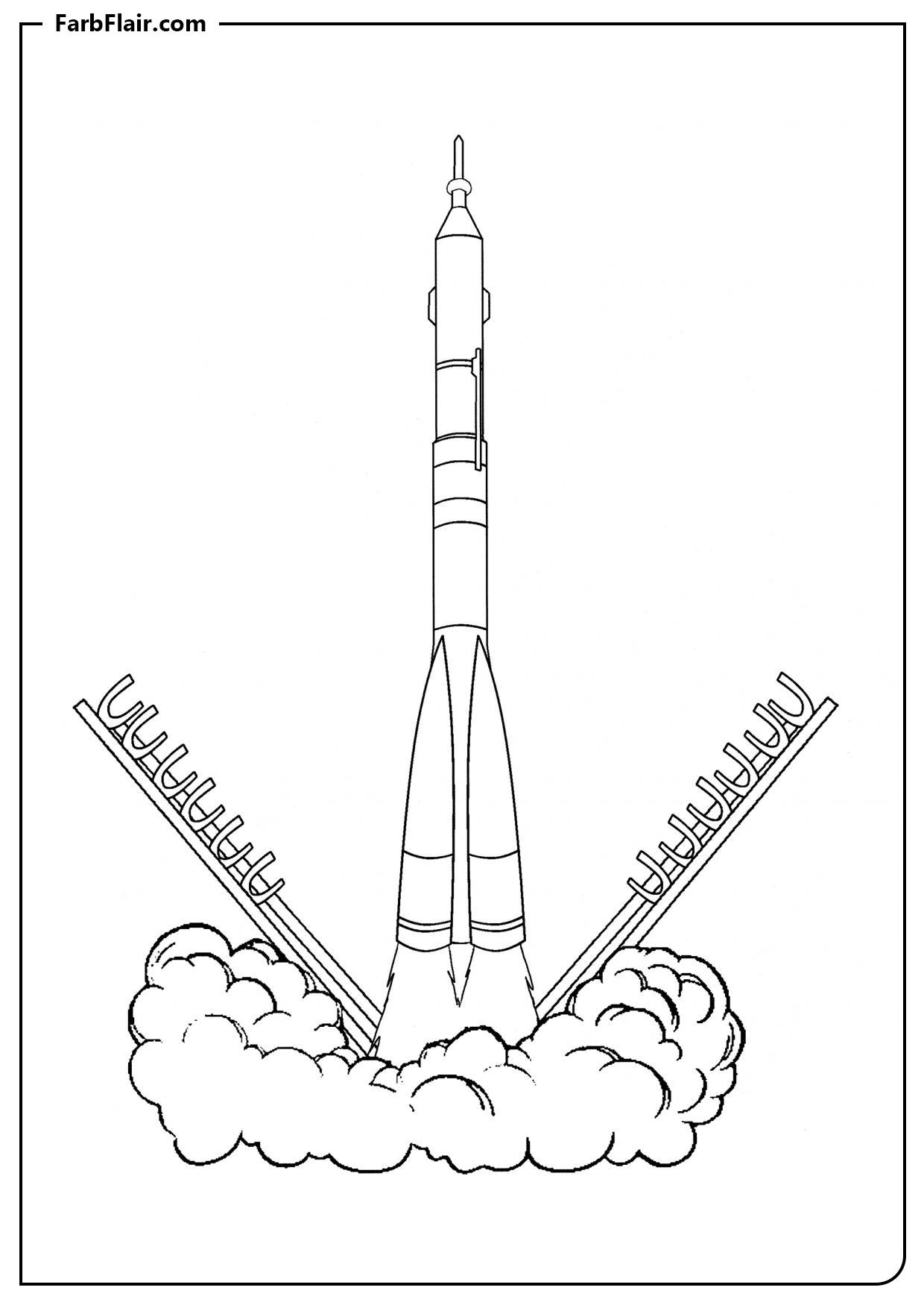 Ausmalbild Start des Raumschiffs "Sojus" Kostenloses