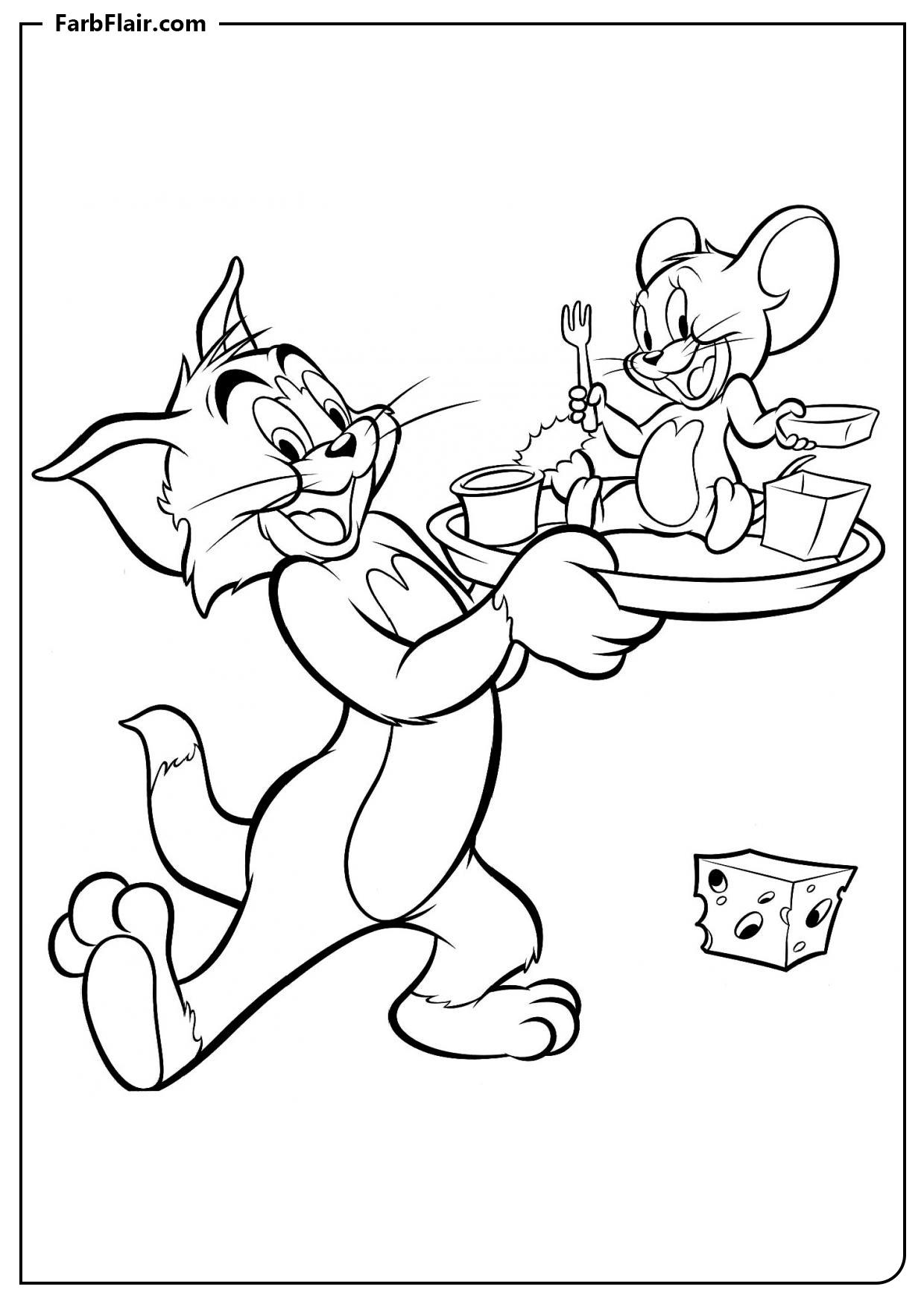 Ausmalbild Tom möchte Jerry essen Kostenloses