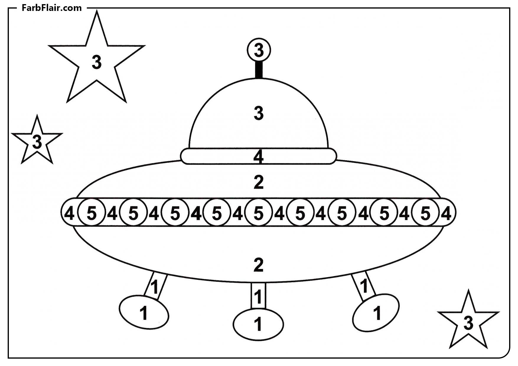 Ausmalbild UFO nach Zahlen Kostenloses