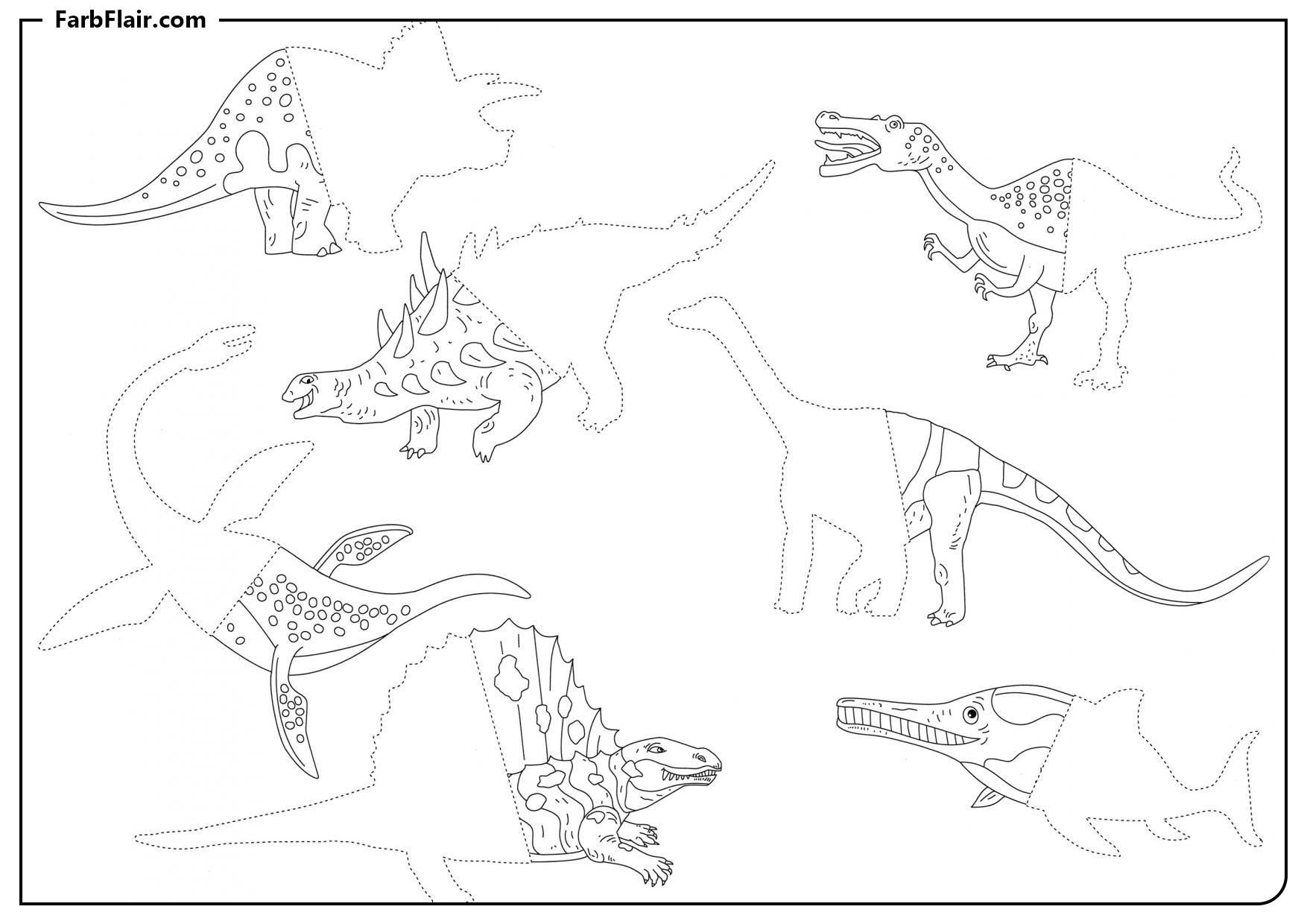 Ausmalbild Verschiedene Dinosaurier Kostenloses