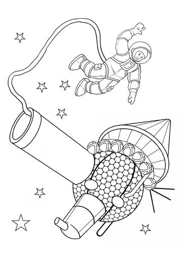 Ausmalbild Astronaut an Bord "Voskhod-2"