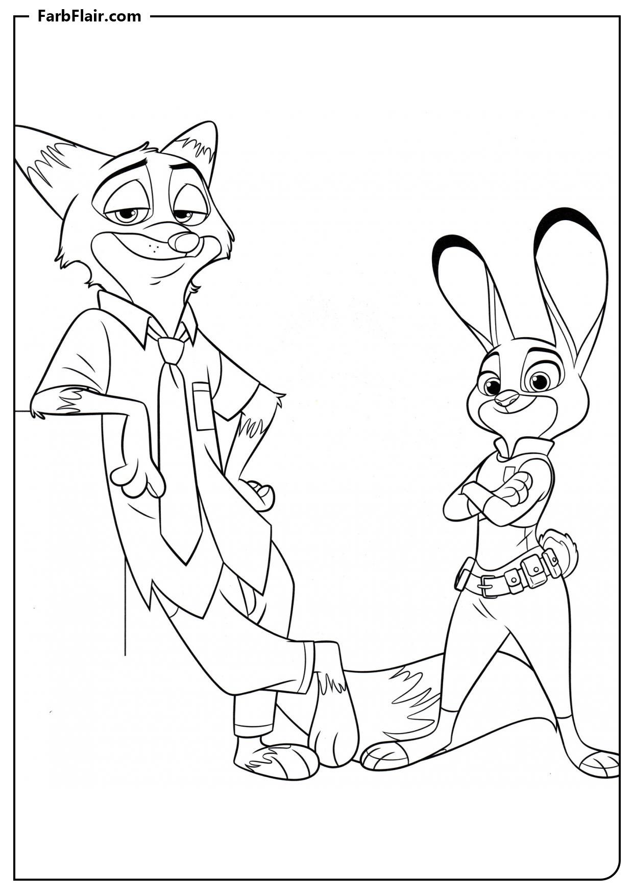 Ausmalbild Judy und Nick Kostenloses