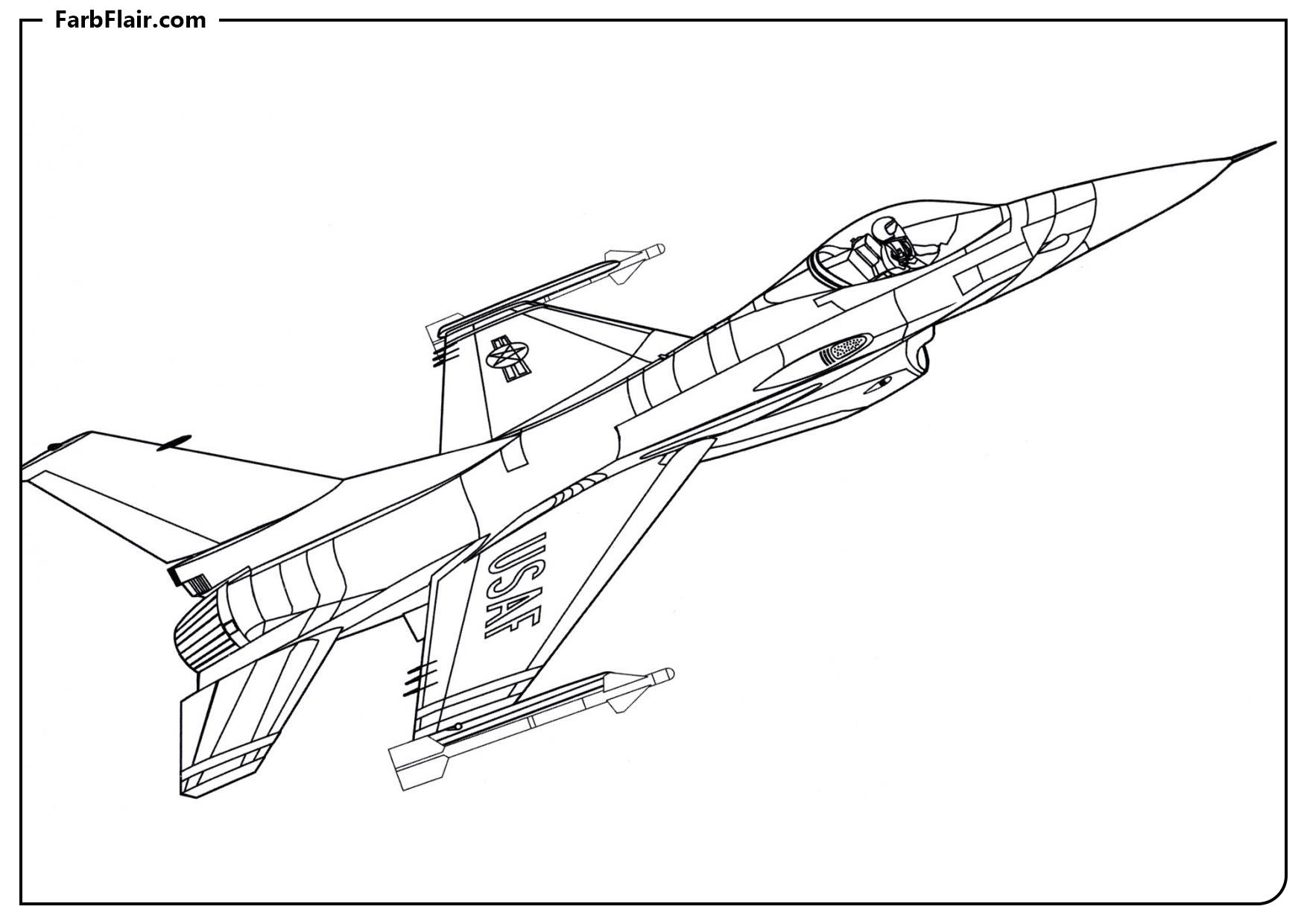 Ausmalbild Kampfflugzeug F-16C Kostenloses