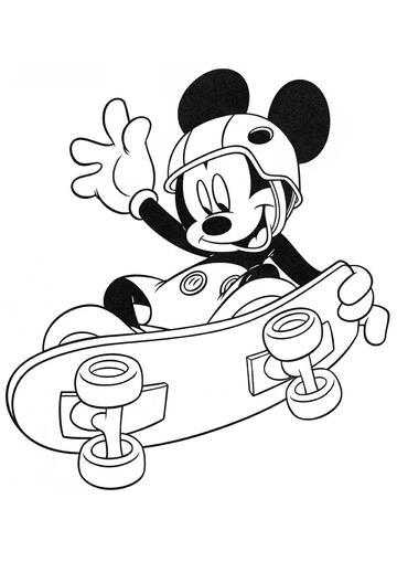 Ausmalbild Mickey Mouse auf dem Skateboard