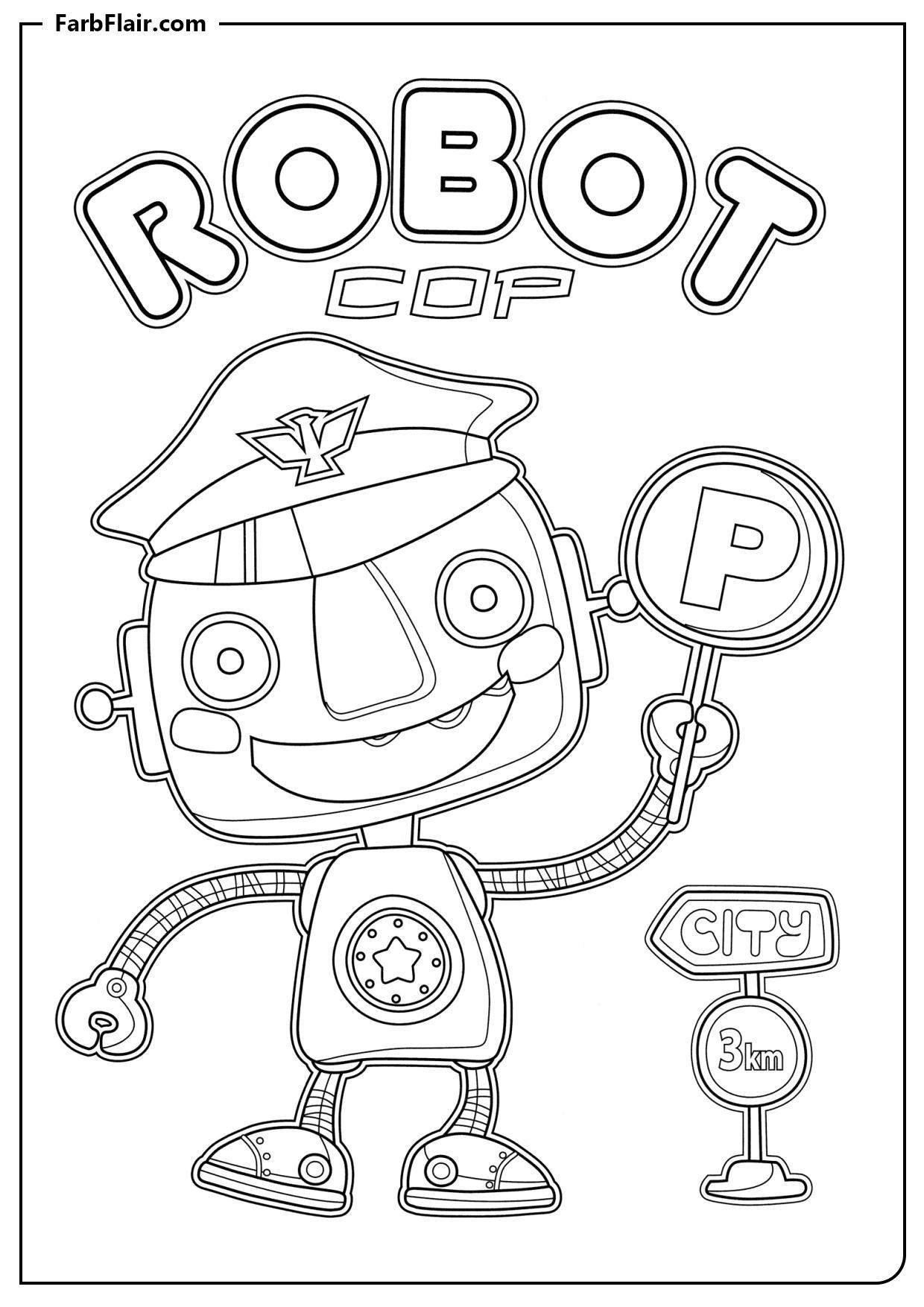 Ausmalbild Roboter-Parkwächter Kostenloses