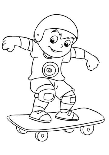 Ausmalbild Skateboarder mit Helm