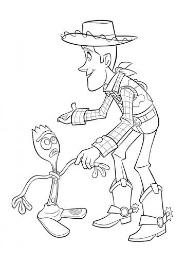 Ausmalbild Woody hält Forky