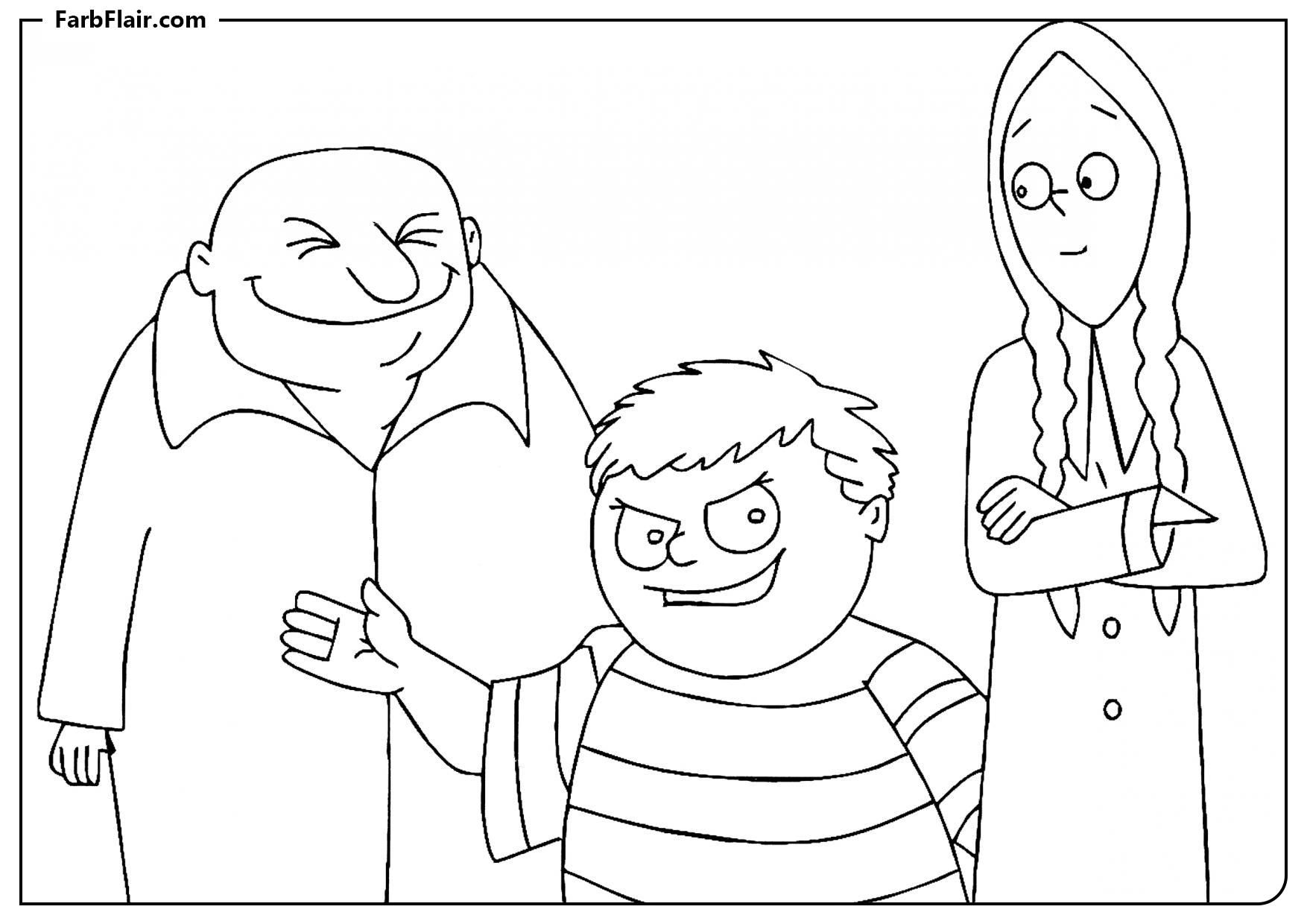 Ausmalbild Zeichnung mit Onkel und Schwester Kostenloses