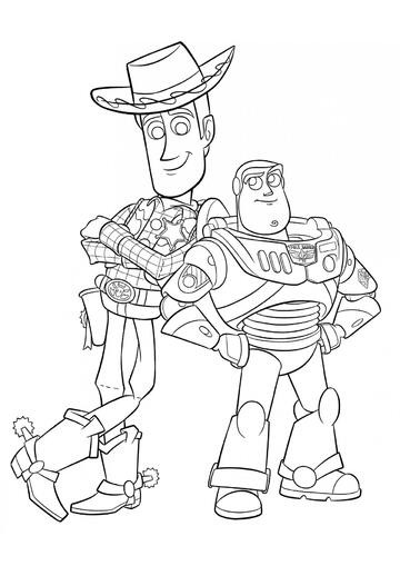 Ausmalbild Die freundlichen Woody und Buzz Lightyear