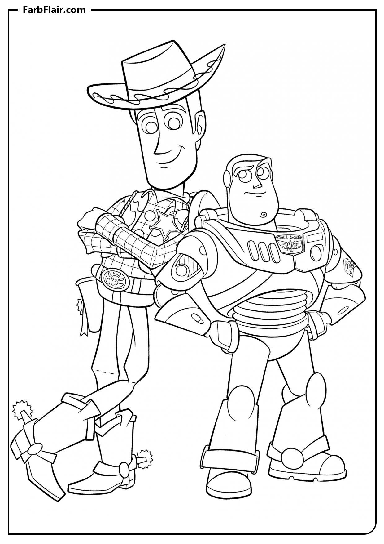 Ausmalbild Die freundlichen Woody und Buzz Lightyear Kostenloses