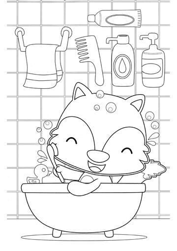 Ausmalbild Fuchs in der Badewanne