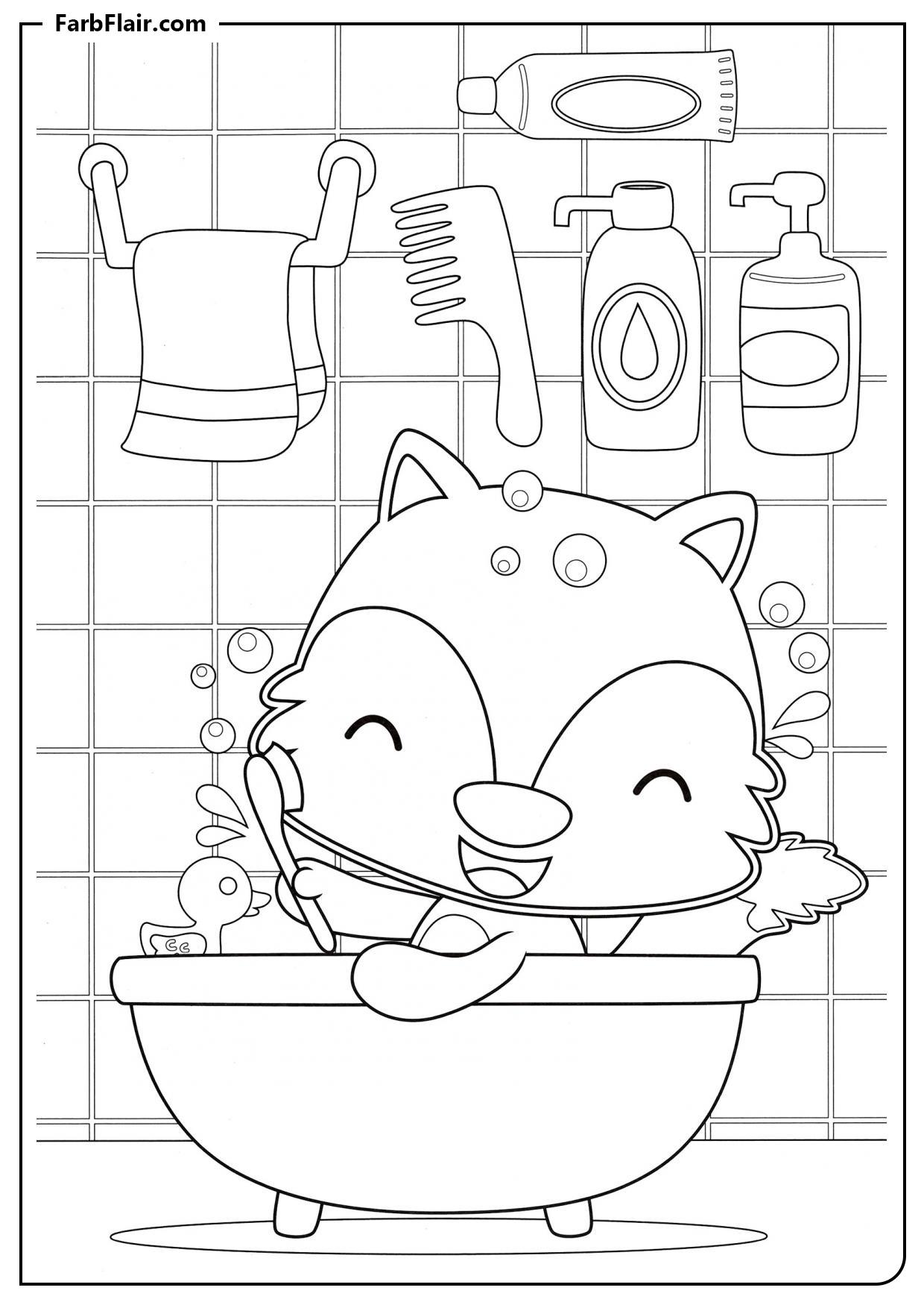 Ausmalbild Fuchs in der Badewanne Kostenloses