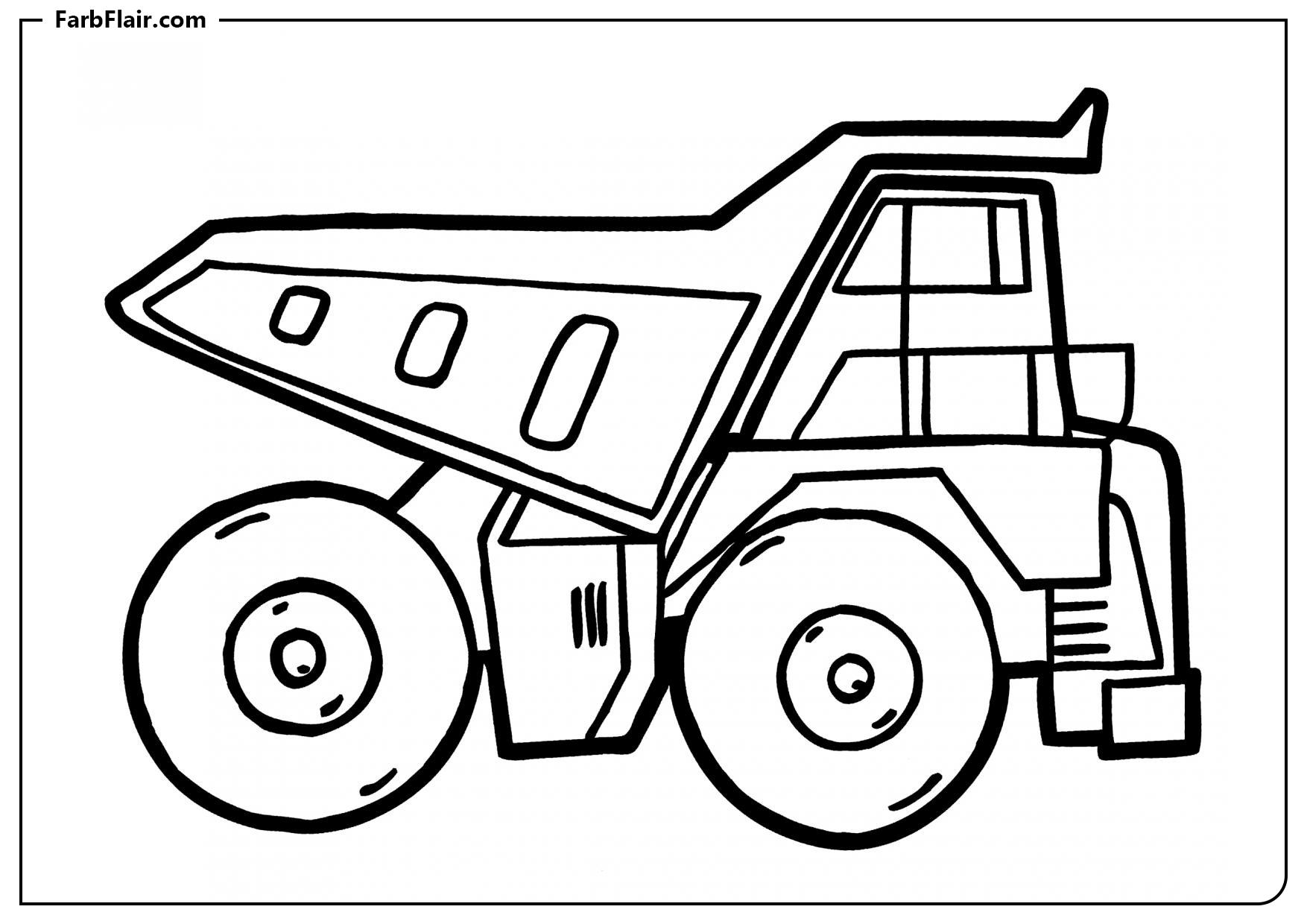 Ausmalbild Lkw mit großen Rädern Kostenloses