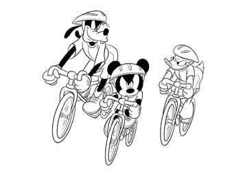 Ausmalbild Mickey nimmt an einem Fahrradrennen teil