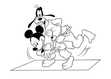 Ausmalbild Mickey und Goofy kämpfen