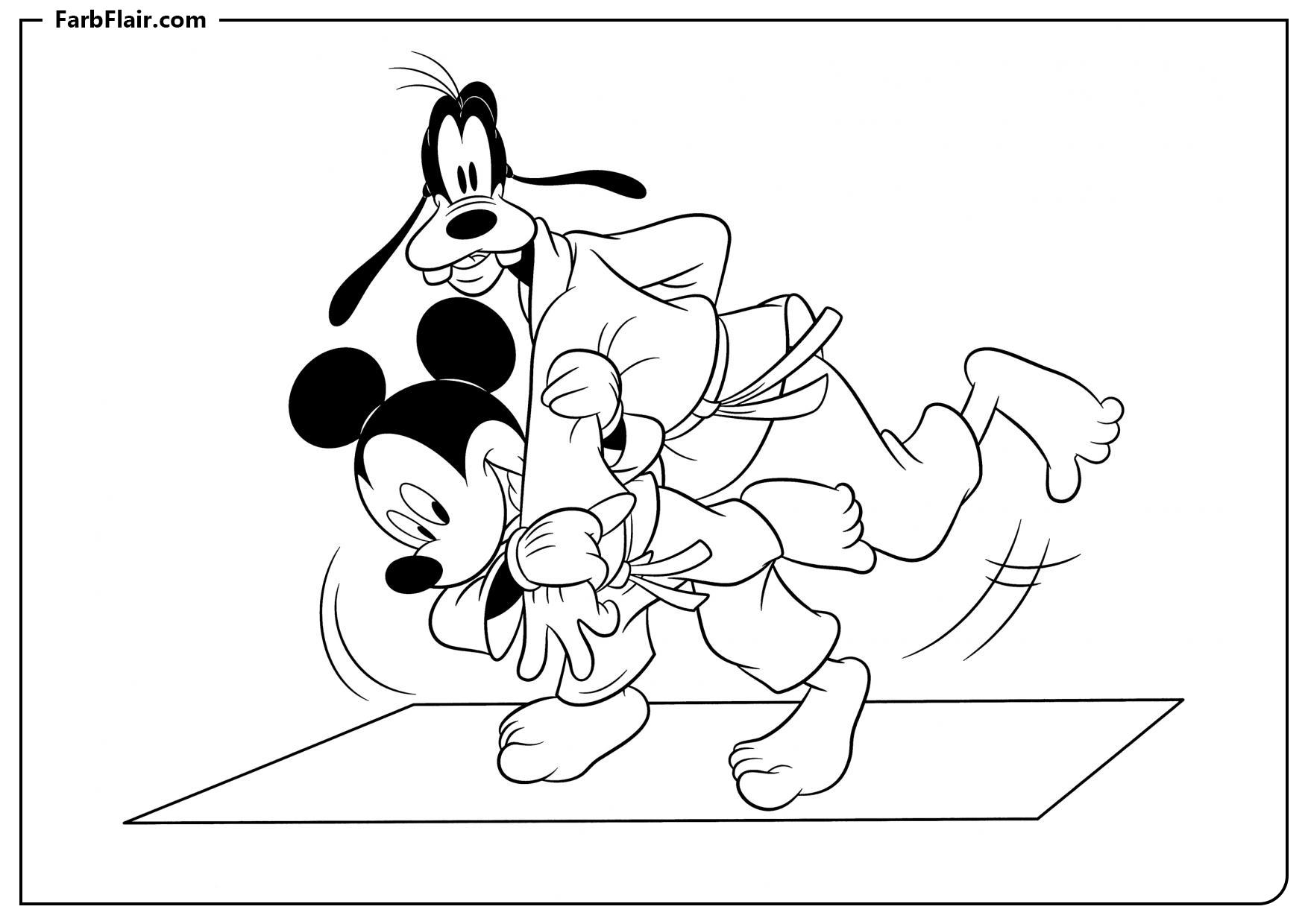 Ausmalbild Mickey und Goofy kämpfen Kostenloses